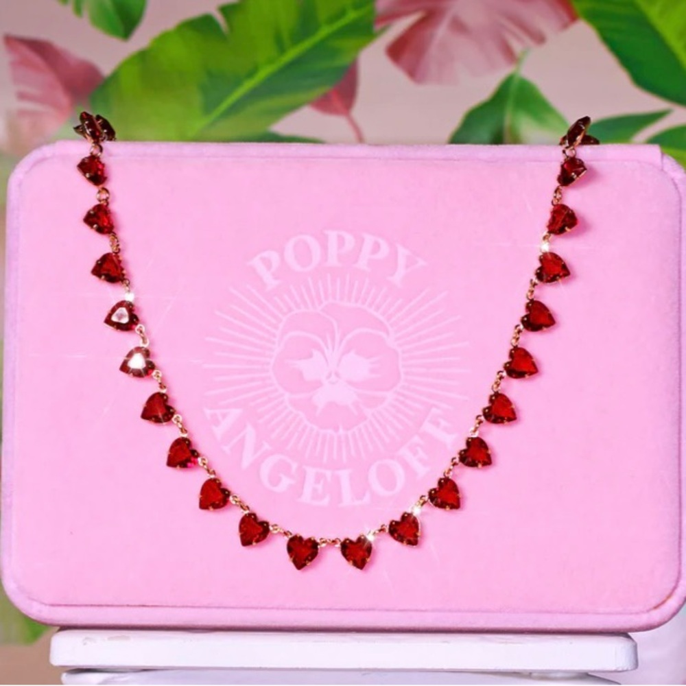 Poppy Angeloff Red Garnet Heart Riviere necklace brand new with box